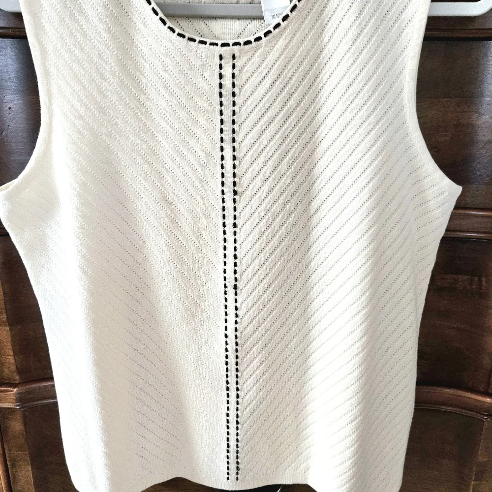 Liz Claiborne, Sweater twin-set. Off White/black. Large - Picture 13 of 15